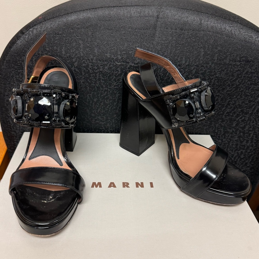 Authentic Marni Black Leather & Jewels Heels